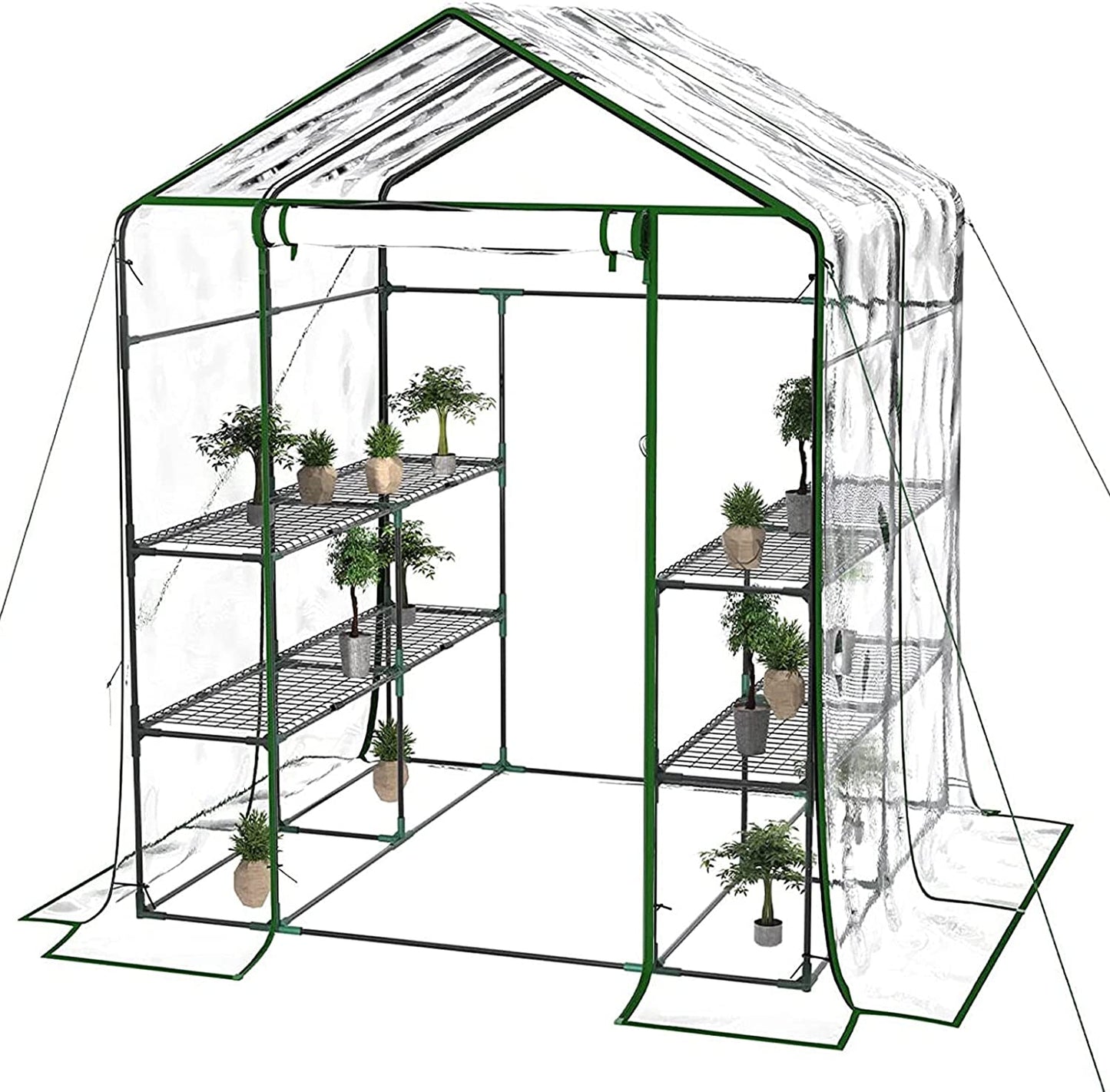 Greenhouse, Portable Green House Indoor and Outdoor, Mini Greenhouse Kit with Anchors and Ropes, 3 Tiers Pop up Greenhouse with 8 Shelves, L56.29''Xw56.29''Xh76.77''