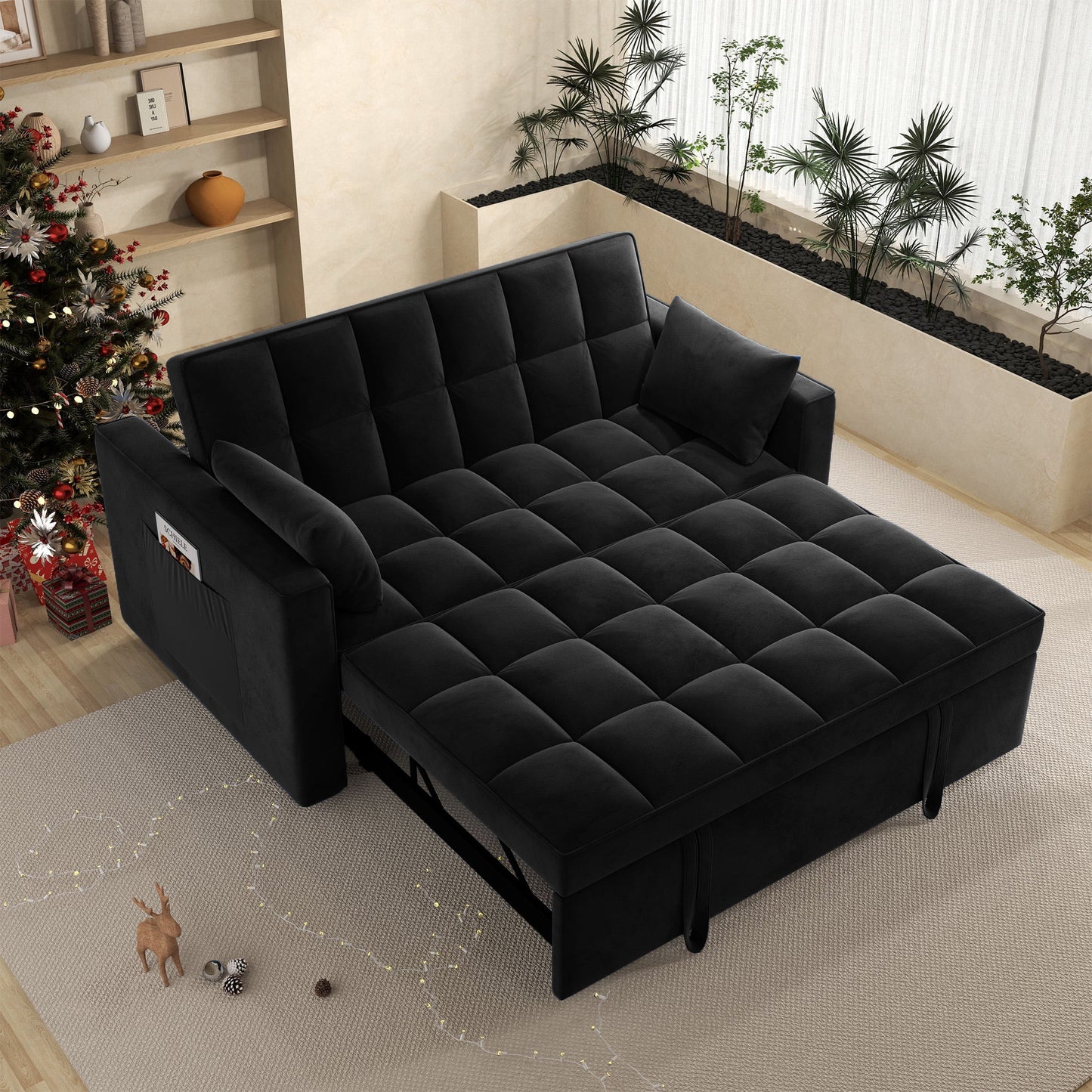 Loveseat Convertible Sleeper Sofa Bed, Black