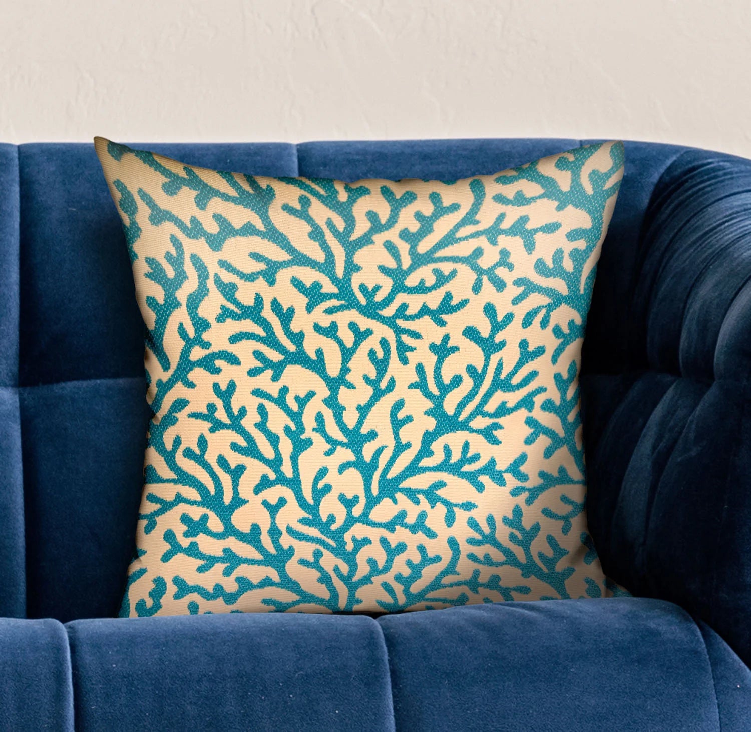 Marlin Vines Blue, Cream Floral Luxury Throw Pillow